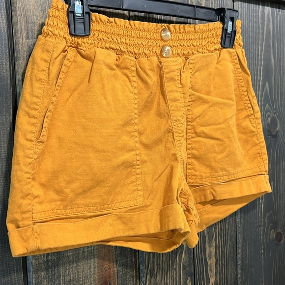 SO Utility Shorts S High Rise Golden Yellow Tan Relaxed Stretch Casual Boho - Picture 2 of 8